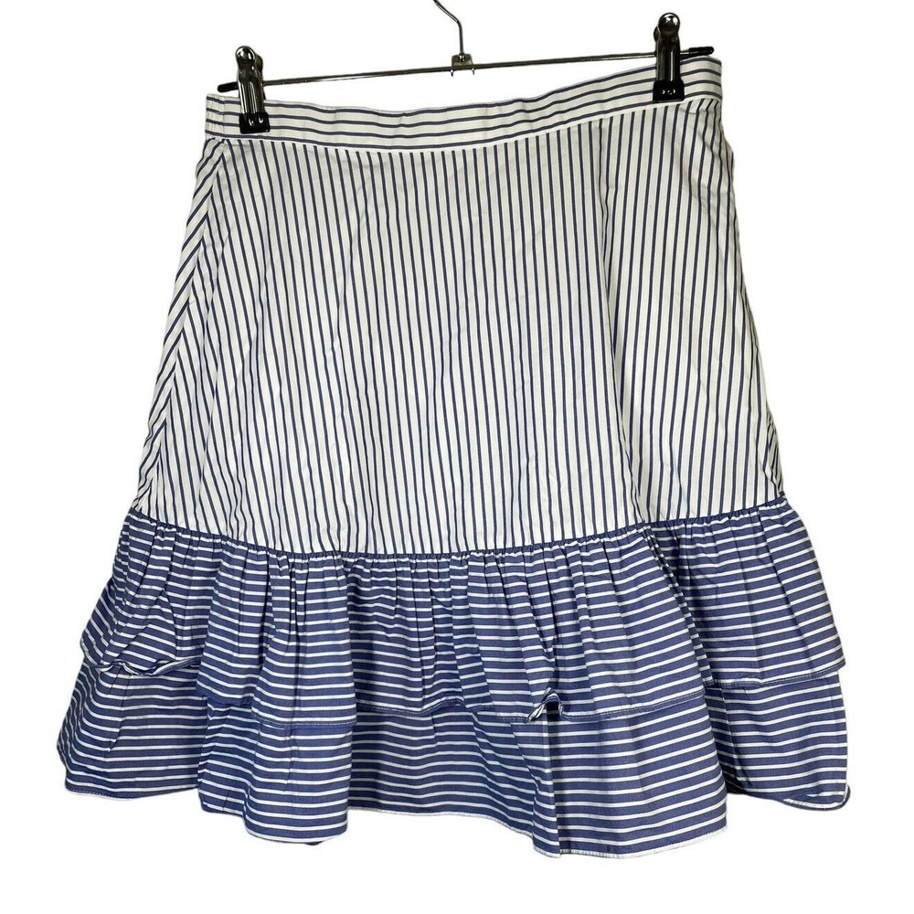 J Crew Womens Skirt Cocktail Striped Tiered Ruffle Midi Blue White Size‎ 6 Tall